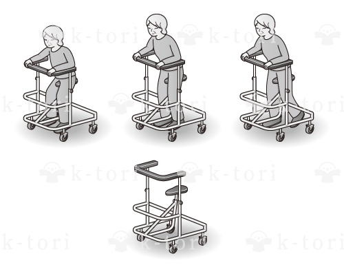 サドル付き歩行器_パターン1_モノクロ | テクニカルイラストの購入ならk-tori - マニュアル・取説に使える素材の販売サイト